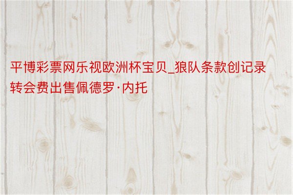 平博彩票网乐视欧洲杯宝贝_狼队条款创记录转会费出售佩德罗·内托