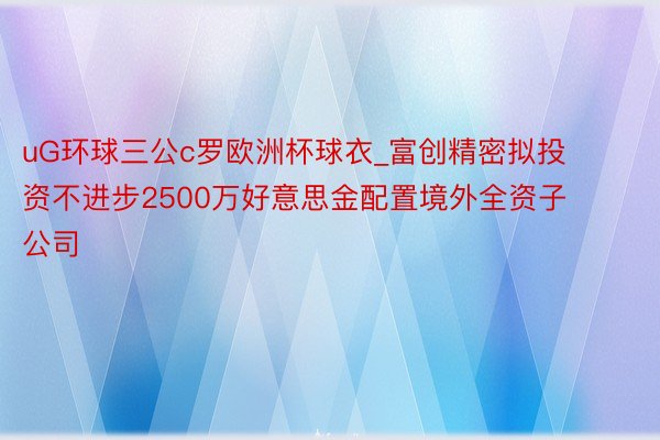 uG环球三公c罗欧洲杯球衣_富创精密拟投资不进步2500万好意思金配置境外全资子公司
