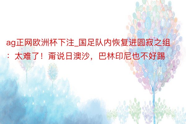 ag正网欧洲杯下注_国足队内恢复进圆寂之组：太难了！甭说日澳沙，巴林印尼也不好踢