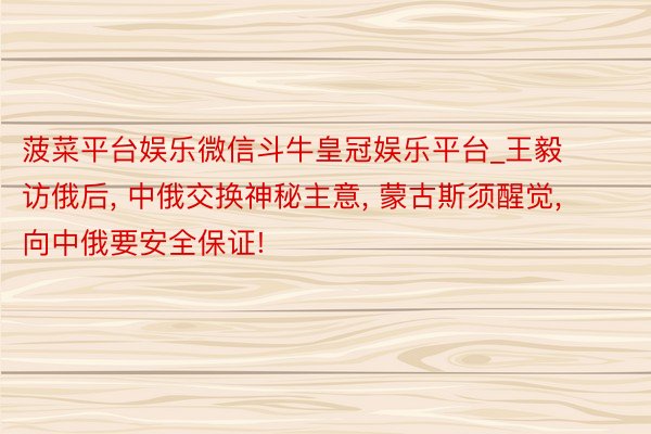 菠菜平台娱乐微信斗牛皇冠娱乐平台_王毅访俄后, 中俄交换神秘主意, 蒙古斯须醒觉, 向中俄要安全保证!